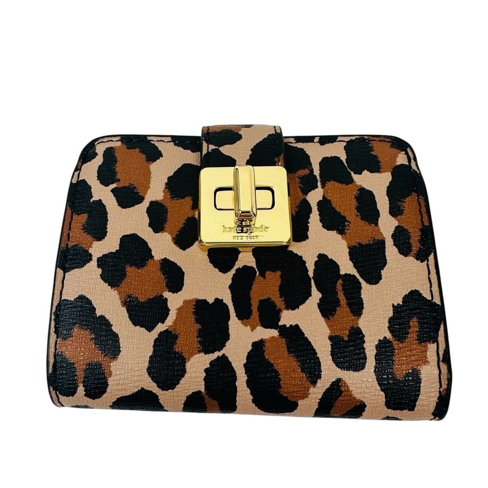 Kate Spade Phoebe Spotted Leopard Animal Print Turnlock Small Wallet NWT